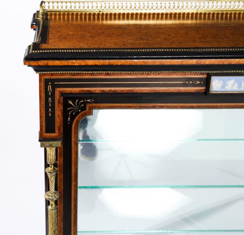 ANTIQUE VICTORIAN AMBOYNA EBONISED PIER DISPLAY CABINET 19TH C - ADDITIONAL PHOTO 4