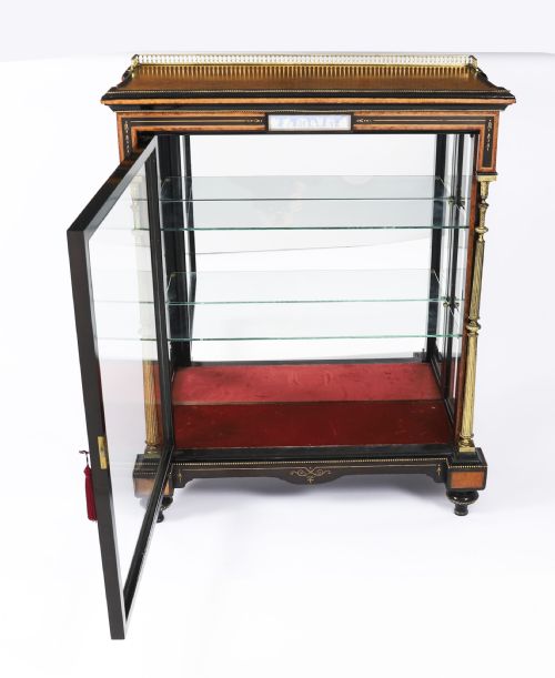 ANTIQUE VICTORIAN AMBOYNA EBONISED PIER DISPLAY CABINET 19TH C - ADDITIONAL PHOTO 7