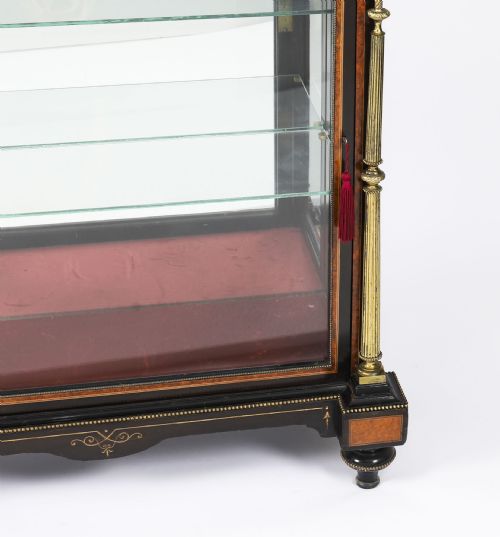 ANTIQUE VICTORIAN AMBOYNA EBONISED PIER DISPLAY CABINET 19TH C - ADDITIONAL PHOTO 11