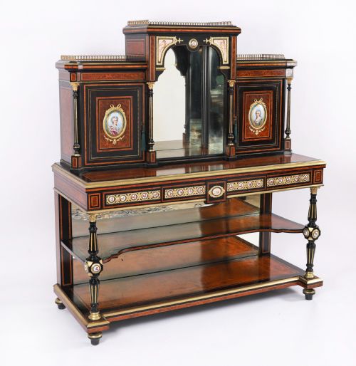 ANTIQUE VICTORIAN AMBOYNA INLAID BONHEUR DU JOUR C1860 19TH C