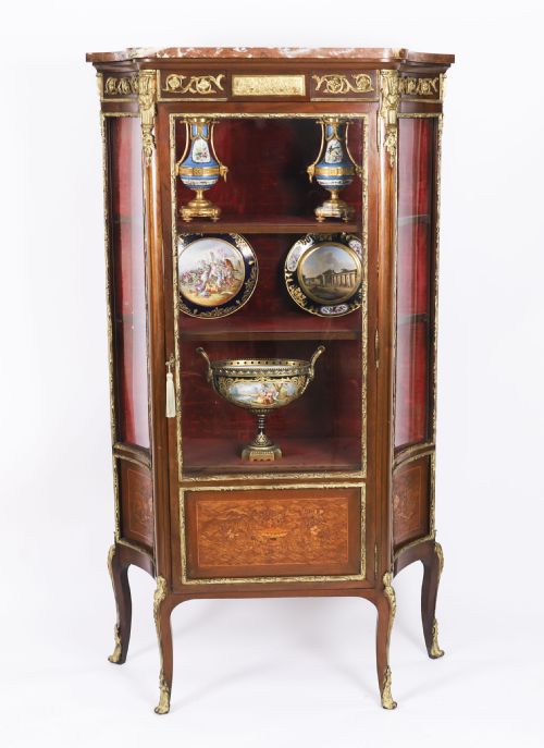ANTIQUE FRENCH LOUIS REVIVAL PARQUETRY DISPLAY CABINET C1870 19TH C - ADDITIONAL PHOTO 1