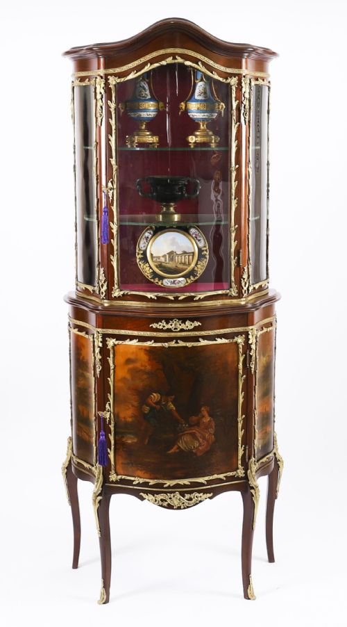 fig 1. Antique French Vernis Martin Vitrine Display Cabinet C1880 19th C