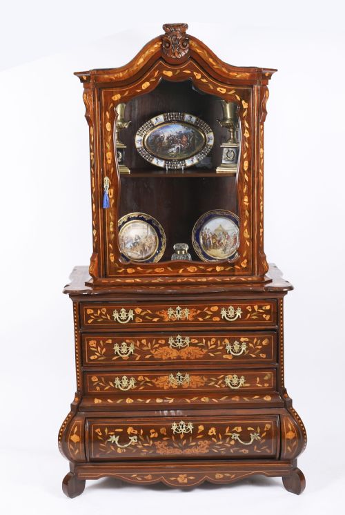 ANTIQUE DUTCH MARQUETRY WALNUT CABINET ON CHEST 18TH CENTURY - ADDITIONAL PHOTO 1
