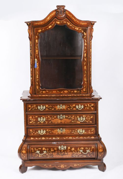 ANTIQUE DUTCH MARQUETRY WALNUT CABINET ON CHEST 18TH CENTURY - ADDITIONAL PHOTO 2