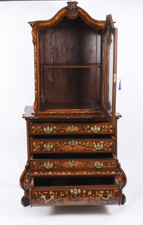 ANTIQUE DUTCH MARQUETRY WALNUT CABINET ON CHEST 18TH CENTURY - ADDITIONAL PHOTO 3