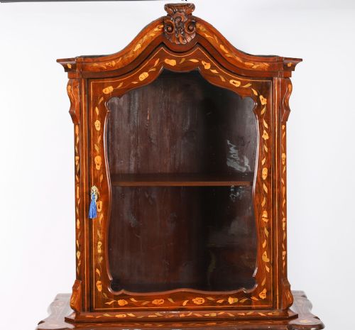 ANTIQUE DUTCH MARQUETRY WALNUT CABINET ON CHEST 18TH CENTURY - ADDITIONAL PHOTO 4