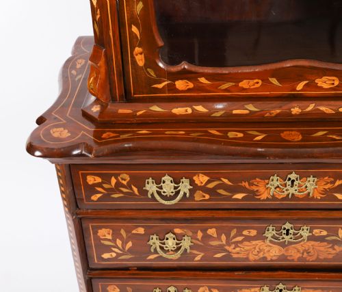 ANTIQUE DUTCH MARQUETRY WALNUT CABINET ON CHEST 18TH CENTURY - ADDITIONAL PHOTO 8