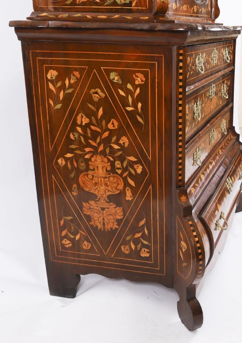 ANTIQUE DUTCH MARQUETRY WALNUT CABINET ON CHEST 18TH CENTURY - ADDITIONAL PHOTO 16