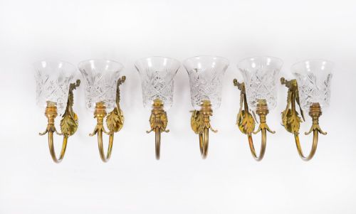 ANTIQUE SET OF 6 NEOCLASSICAL ORMOLU GLASS GRIFFIN WALL LIGHTS CIRCA 1900 - ADDITIONAL PHOTO 7