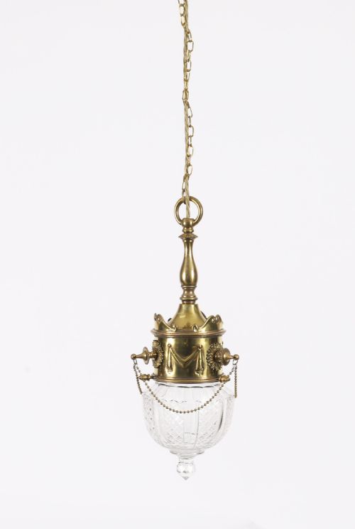 ANTIQUE EDWARDIAN BRASS CUT CRYSTAL CEILING LIGHT CIRCA 1900 - ADDITIONAL PHOTO 1
