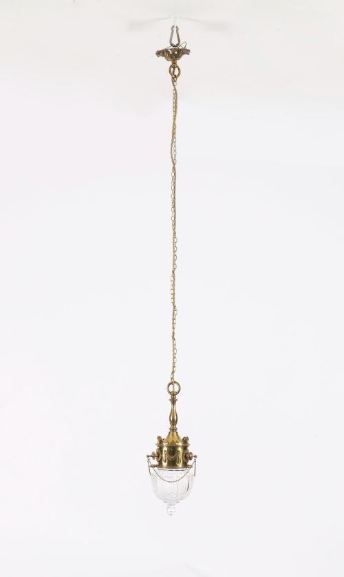 ANTIQUE EDWARDIAN BRASS CUT CRYSTAL CEILING LIGHT CIRCA 1900 - ADDITIONAL PHOTO 2