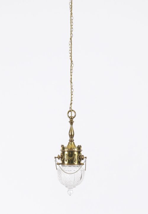 ANTIQUE EDWARDIAN BRASS CUT CRYSTAL CEILING LIGHT CIRCA 1900 - ADDITIONAL PHOTO 3