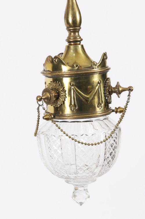 ANTIQUE EDWARDIAN BRASS CUT CRYSTAL CEILING LIGHT CIRCA 1900 - ADDITIONAL PHOTO 8
