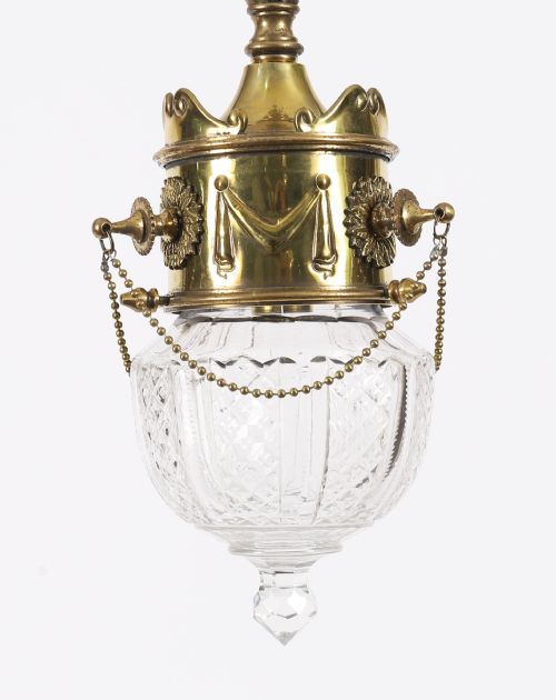 ANTIQUE EDWARDIAN BRASS CUT CRYSTAL CEILING LIGHT CIRCA 1900 - ADDITIONAL PHOTO 9