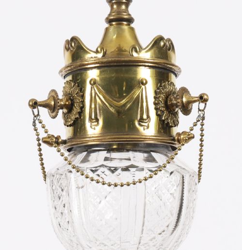 ANTIQUE EDWARDIAN BRASS CUT CRYSTAL CEILING LIGHT CIRCA 1900 - ADDITIONAL PHOTO 10