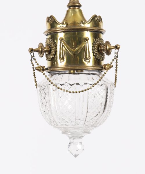 ANTIQUE EDWARDIAN BRASS CUT CRYSTAL CEILING LIGHT CIRCA 1900 - ADDITIONAL PHOTO 11