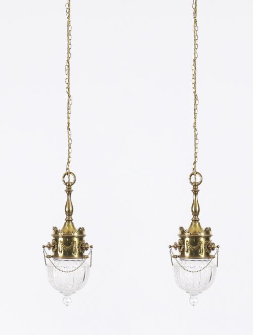 ANTIQUE EDWARDIAN BRASS CUT CRYSTAL CEILING LIGHT CIRCA 1900 - ADDITIONAL PHOTO 14