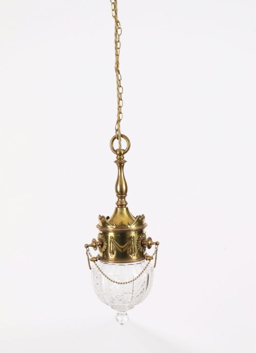 ANTIQUE EDWARDIAN BRASS CUT CRYSTAL CEILING LIGHT CIRCA 1900 - ADDITIONAL PHOTO 15