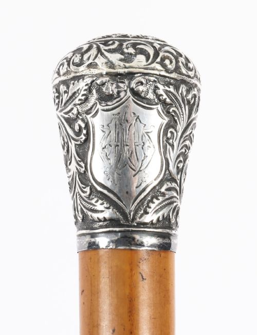 ANTIQUE ENGLISH SILVER TOPPED WALKING STICK CANE 99CM 39 INCHES