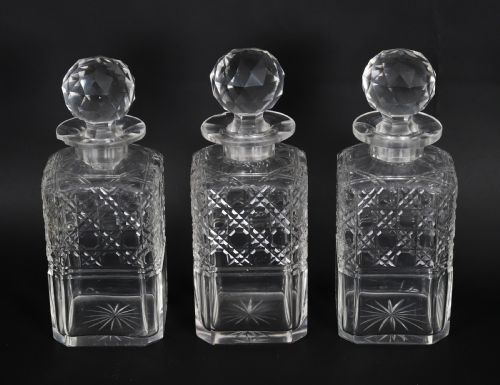 ANTIQUE SATIN WOOD INLAID THREE CUT CRYSTAL DECANTER TANTALUS GAMES 19TH C - ADDITIONAL PHOTO 13