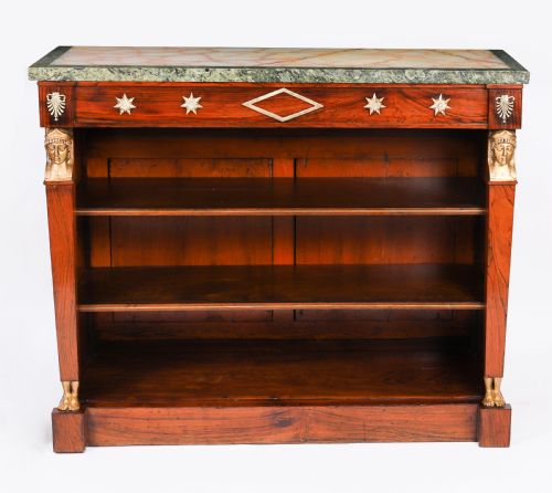 Antique French Empire Marble Top Open Bookcase Mid 19th Century