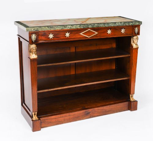 fig 2. Antique French Empire Marble Top Open Bookcase Mid 19th Century