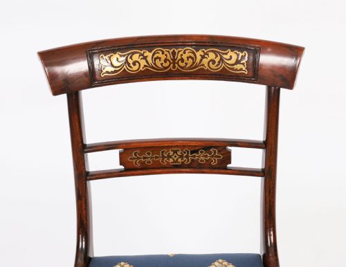 fig 2. Antique Pair Regency Period Brass Inlaid Bar Back Chairs 19th C C1820