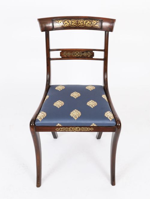 fig 3. Antique Pair Regency Period Brass Inlaid Bar Back Chairs 19th C C1820