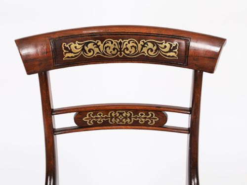 fig 4. Antique Pair Regency Period Brass Inlaid Bar Back Chairs 19th C C1820