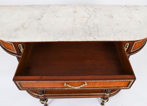 ANTIQUE PAIR FRENCH ORMOLU MOUNTED CARRARA MARBLE TOPPED CONSOLE TABLES 19TH C - ADDITIONAL PHOTO 9