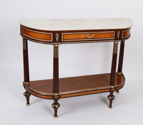 ANTIQUE PAIR FRENCH ORMOLU MOUNTED CARRARA MARBLE TOPPED CONSOLE TABLES 19TH C - ADDITIONAL PHOTO 11