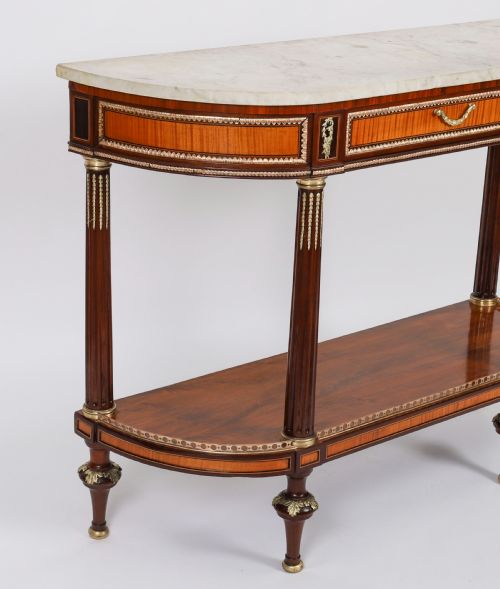 ANTIQUE PAIR FRENCH ORMOLU MOUNTED CARRARA MARBLE TOPPED CONSOLE TABLES 19TH C - ADDITIONAL PHOTO 12