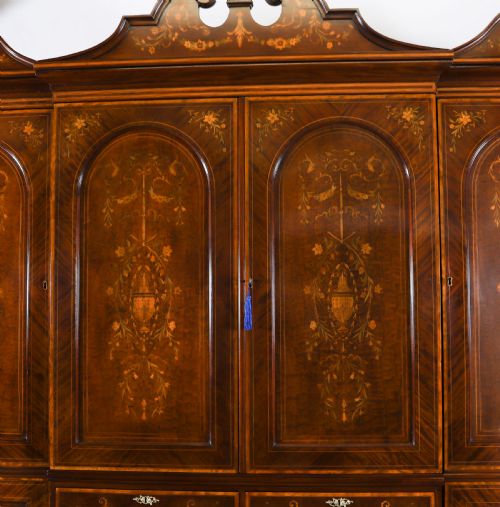 fig 2. Antique Edwardian Breakfront Mahogany & Floral Marquetry Inlaid Wardrobe C1910