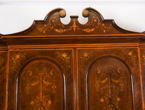 fig 3. Antique Edwardian Breakfront Mahogany & Floral Marquetry Inlaid Wardrobe C1910