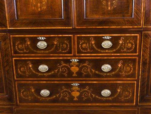fig 5. Antique Edwardian Breakfront Mahogany & Floral Marquetry Inlaid Wardrobe C1910