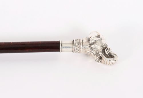 fig 3. Antique Sterling Silver Elephant Walking Cane Stick 19th C 94cm/37inches