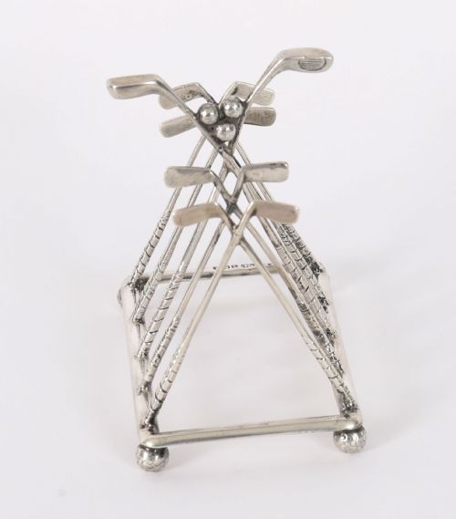 ANTIQUE STERLING SILVER LETTER TOAST RACK CROSSED GOLF CLUBS BIRMINGHAM 1908 - ADDITIONAL PHOTO 2