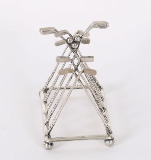 ANTIQUE STERLING SILVER LETTER TOAST RACK CROSSED GOLF CLUBS BIRMINGHAM 1908 - ADDITIONAL PHOTO 3
