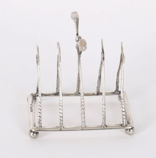ANTIQUE STERLING SILVER LETTER TOAST RACK CROSSED GOLF CLUBS BIRMINGHAM 1908 - ADDITIONAL PHOTO 4