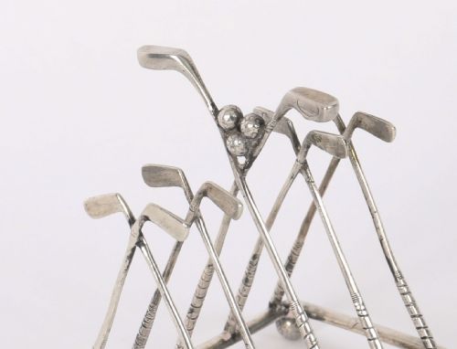 ANTIQUE STERLING SILVER LETTER TOAST RACK CROSSED GOLF CLUBS BIRMINGHAM 1908 - ADDITIONAL PHOTO 5