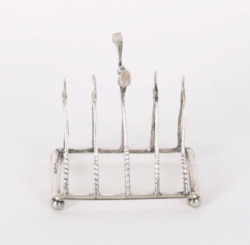 ANTIQUE STERLING SILVER LETTER TOAST RACK CROSSED GOLF CLUBS BIRMINGHAM 1908 - ADDITIONAL PHOTO 6