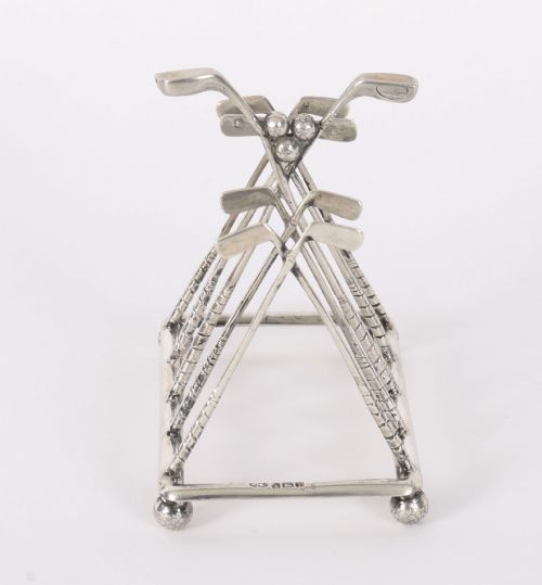 ANTIQUE STERLING SILVER LETTER TOAST RACK CROSSED GOLF CLUBS BIRMINGHAM 1908 - ADDITIONAL PHOTO 7