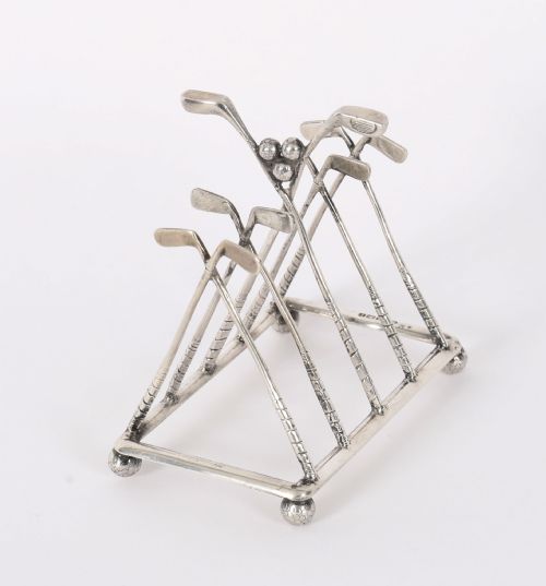 ANTIQUE STERLING SILVER LETTER TOAST RACK CROSSED GOLF CLUBS BIRMINGHAM 1908 - ADDITIONAL PHOTO 9