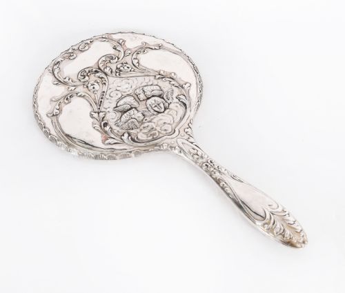 ANTIQUE STERLING SILVER CHERUBS HAND MIRROR S BLANCKENSEE SON BIRMINGHAM 1912