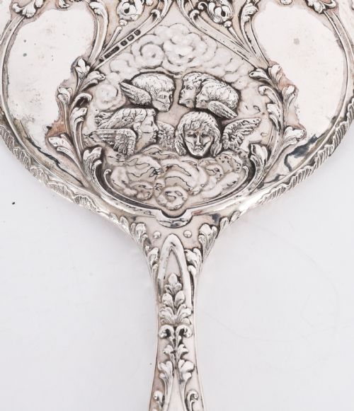 ANTIQUE STERLING SILVER CHERUBS HAND MIRROR S BLANCKENSEE SON BIRMINGHAM 1912 - ADDITIONAL PHOTO 2
