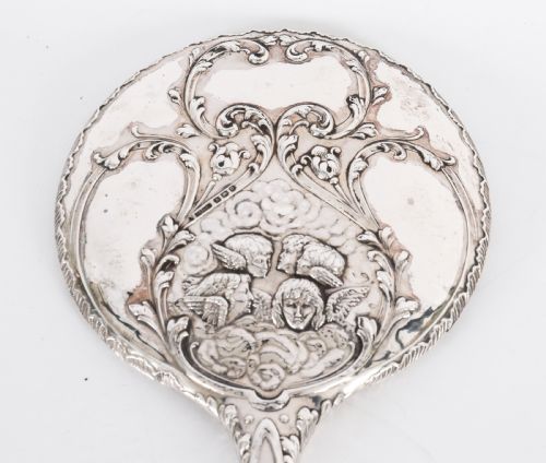 ANTIQUE STERLING SILVER CHERUBS HAND MIRROR S BLANCKENSEE SON BIRMINGHAM 1912 - ADDITIONAL PHOTO 3