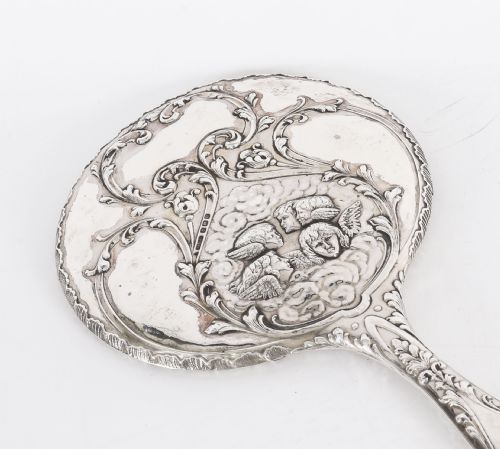 ANTIQUE STERLING SILVER CHERUBS HAND MIRROR S BLANCKENSEE SON BIRMINGHAM 1912 - ADDITIONAL PHOTO 4