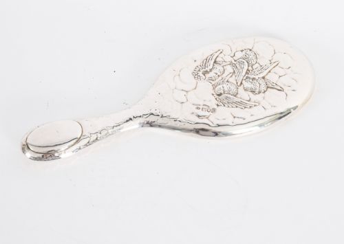ANTIQUE EDWARDIAN STERLING SILVER EMBOSSED HAND MIRROR CHARLES BOYTON 1902