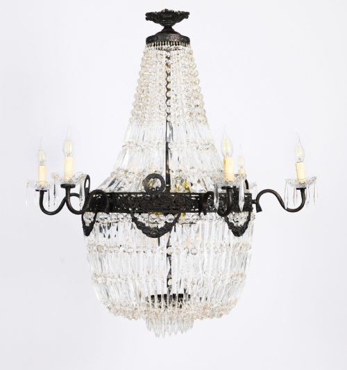 ANTIQUE PAIR LOUIS REVIVAL 14 LIGHT BALLROOM CUT CRYSTAL TENT CHANDELIERS C1920 - ADDITIONAL PHOTO 2