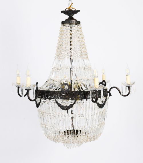ANTIQUE PAIR LOUIS REVIVAL 14 LIGHT BALLROOM CUT CRYSTAL TENT CHANDELIERS C1920 - ADDITIONAL PHOTO 4